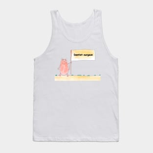 Dentist-surgeon. Profession, work, job. Cat shows a banner with the inscription. Watercolor illustration. A gift for a professional. Tank Top